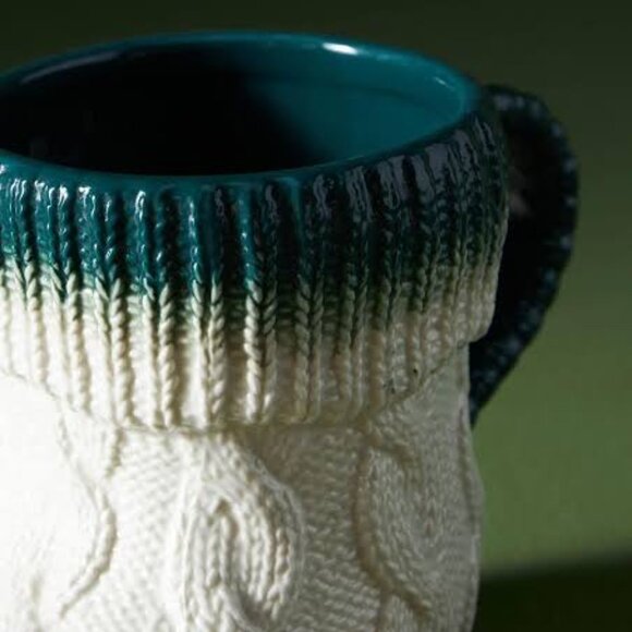 ANTHROPOLOGIE Holiday Christmas White Green Stocking Cocoa Mug NEW WITH TAG - Picture 2 of 5